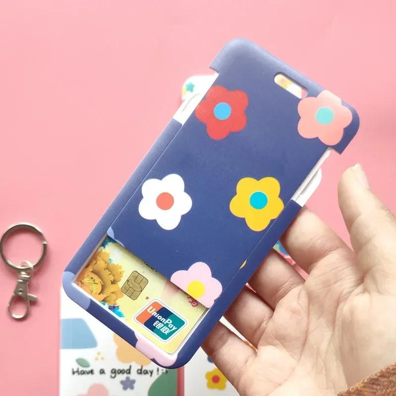 Fashion Flower Women Card Protector Cover Case Card Holder Neck Strap with Lanyard Badge Holder Work ID Card Bus ID Card Holder