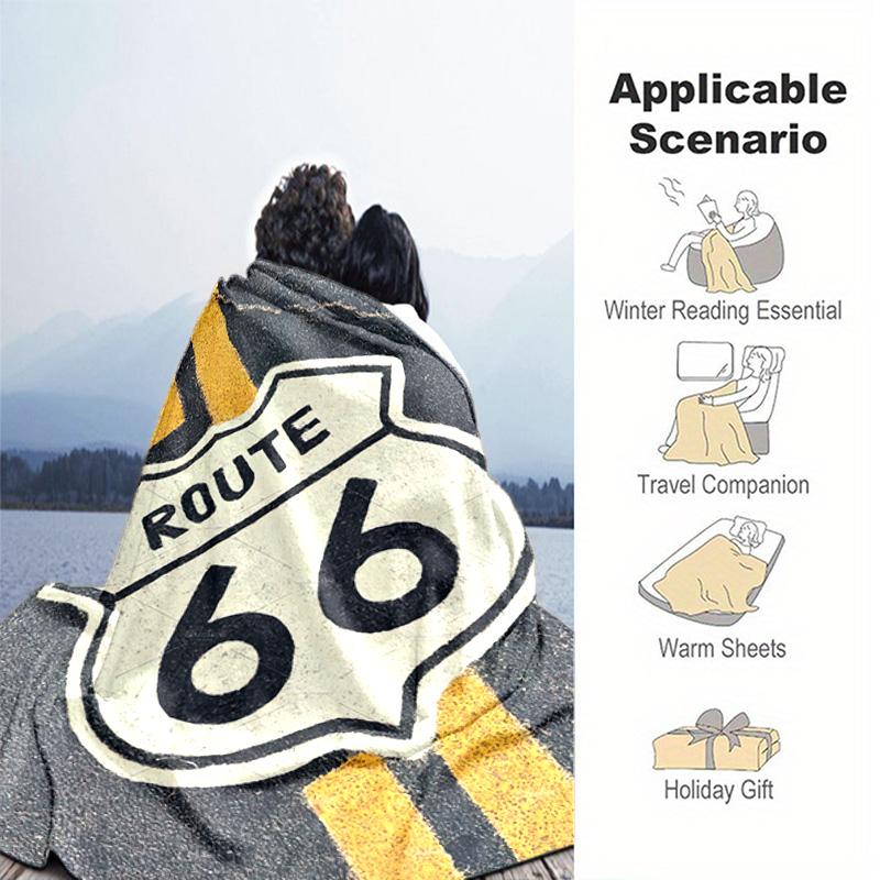 1Pz Coperta con motivo Highway 66, leggera per tutte le stagioni, per casa, ufficio, pisolino all'aperto, coperta multifunzionale