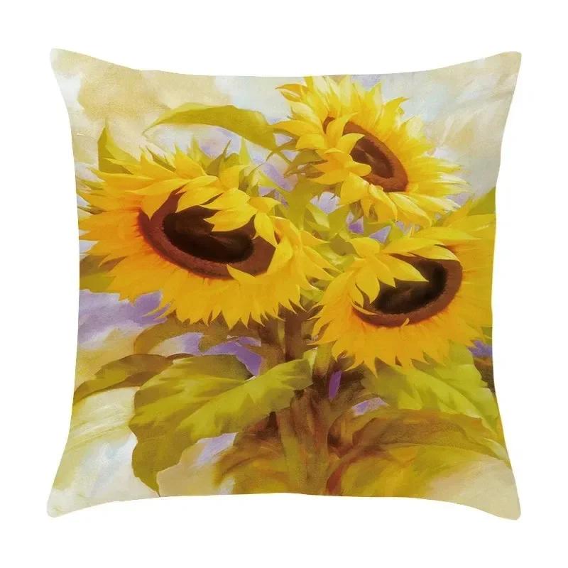 Luxury Home Decor Pillow Cover Living Room Sofa Cushion Cover Oil Painting Sunflower Photo Pattern Cushion Cover