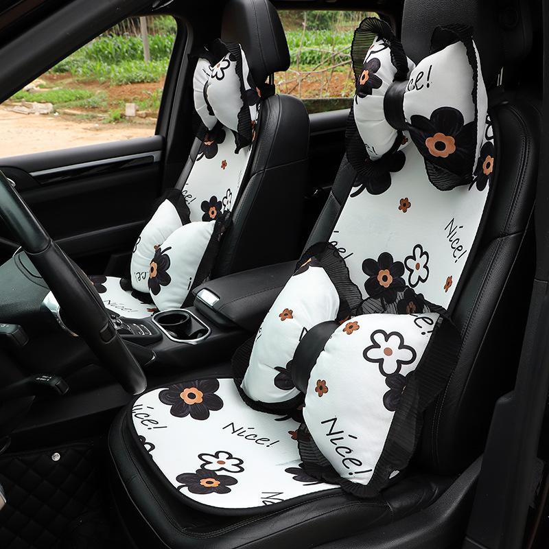 Auto Kopfstütze Lendenkissen Kissen Niedliche Schleife Rückenlehnenpolster Bequemes Sitzkissen Druck Damen Auto Luxus Innenzubehör