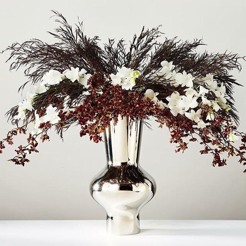Electroplated Silver Conical Glass Vase, Flower Arrangement, Glass Container, Countertop Vase, Living Room Decoration Ornament