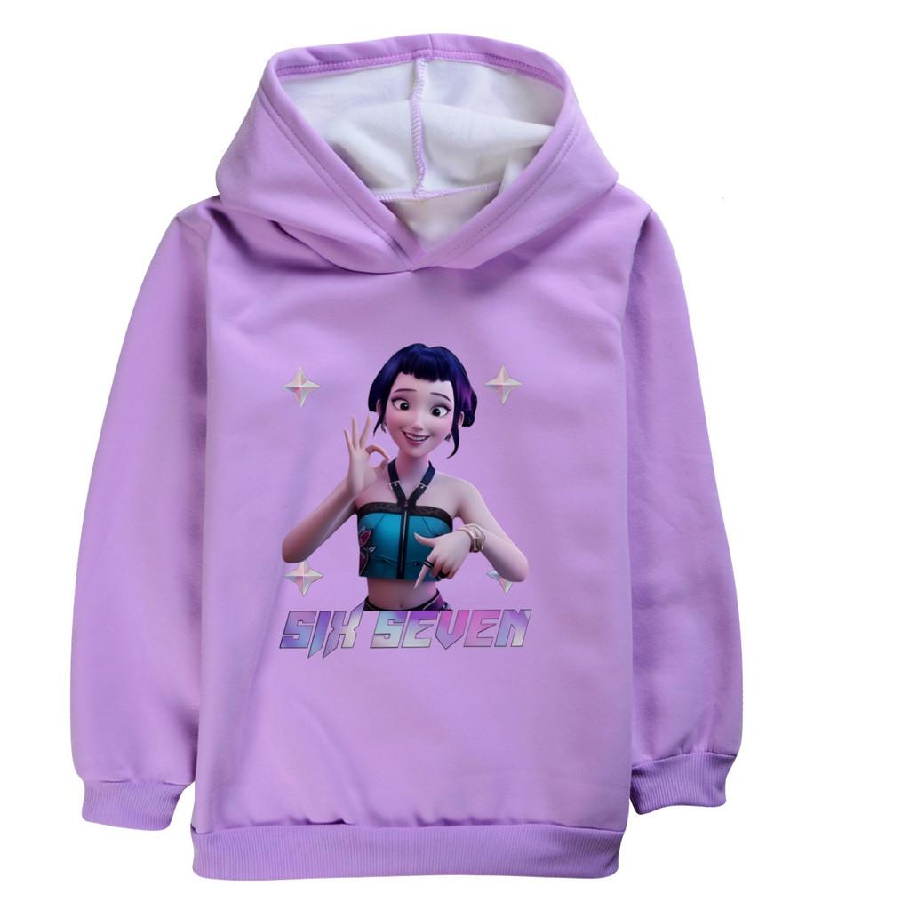 5245 Kids Girls Kpop Rumi Zoey Mira Print Zoey Six Seven Long Sleeves Velvet Warm Winter Hoodie