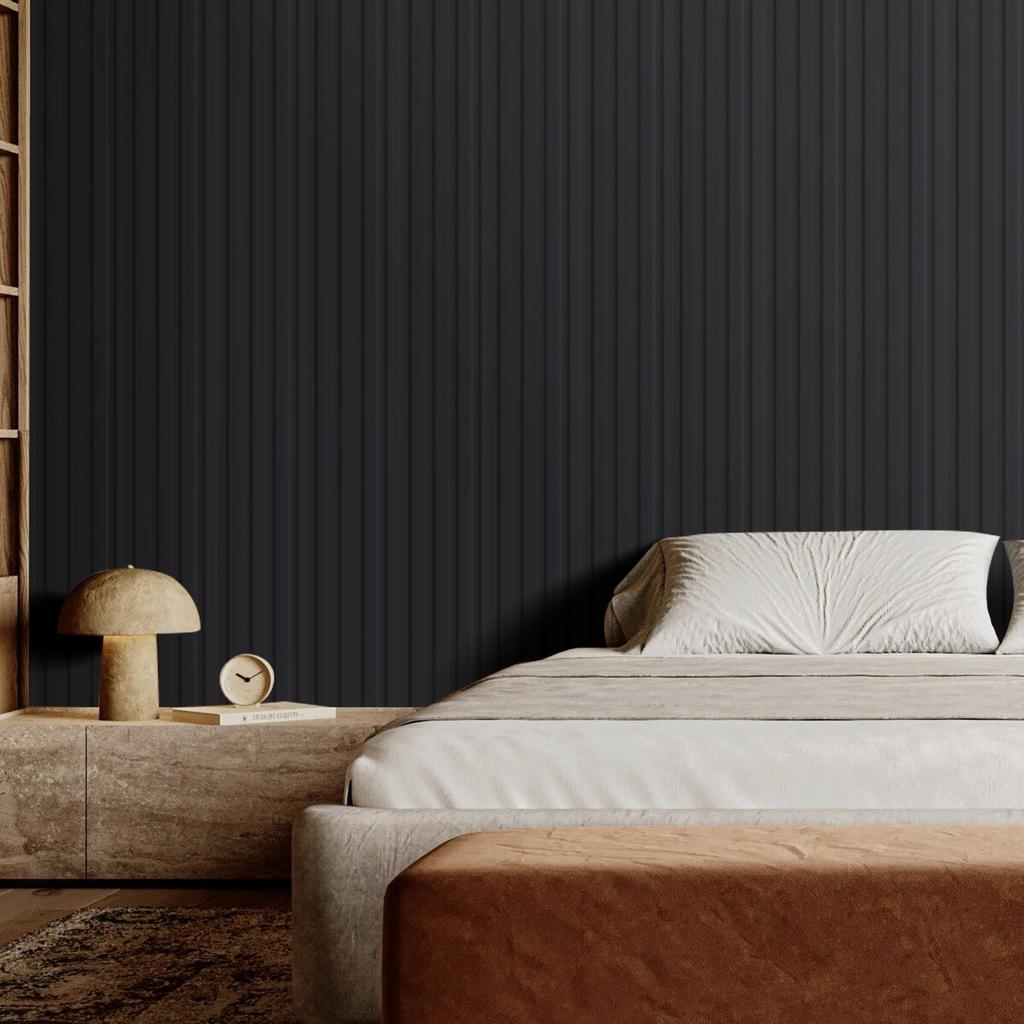 Wood Slat Acoustic Panels 8 PCS 96 X 6 Inch for Modern Wall Matte Black