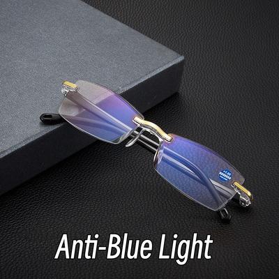 Women Men Square Frameless Presbyopic Glasses Trendy Anti Blue Light Prescription Eyeglasses Resting Lenses Computer Eyewear