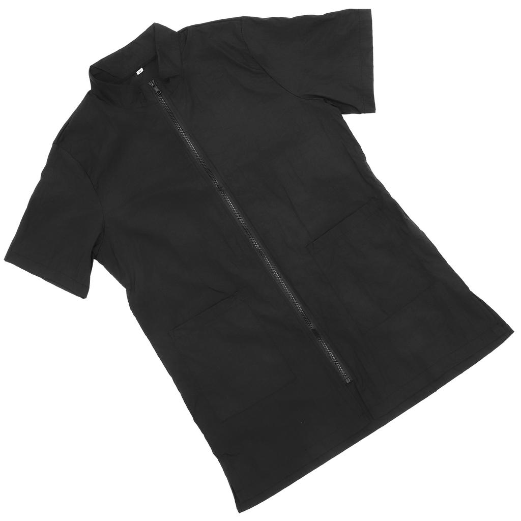 Grooming Workwear Nylon Anti- Static Work Clothes Hair Shirt Uniform Smock with Full Zipper for Cat Shop Black Size