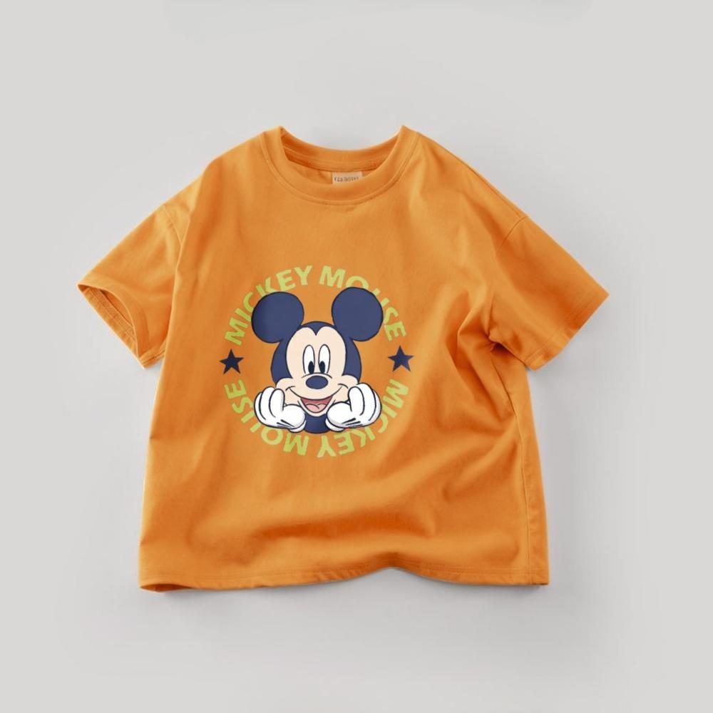 Solid Color  Mickey Children T-shirt Summer Clothing  Cartoon Casual Tees Crewneck Short Sleeved Tops Kids Tees