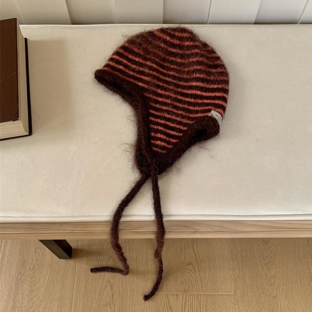Colorful Earflap Knitted Hat Striped Baggy Beanie Hat Fashion Striped Balaclava for Outdoor Ski