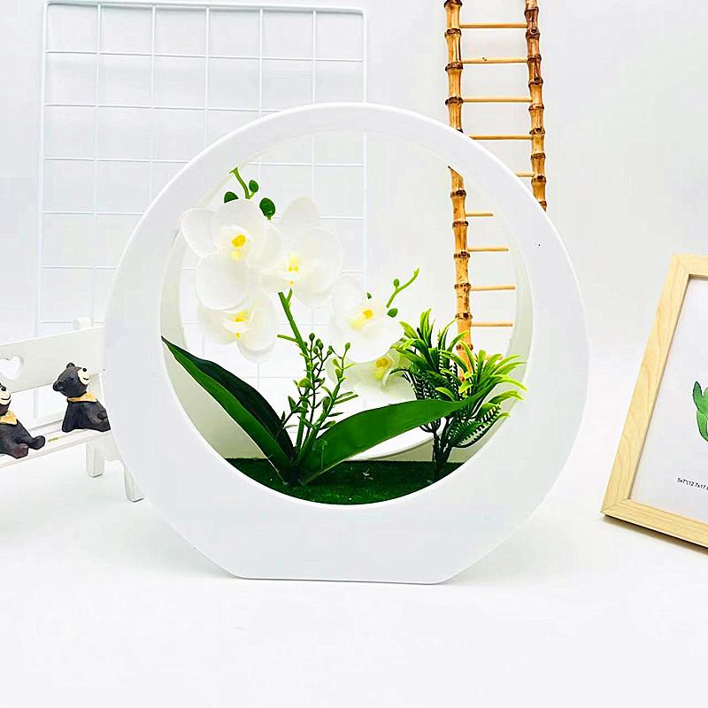 Flower Phalaenopsis Simulated Potted Moon Shaped Decorative Wall Pendant