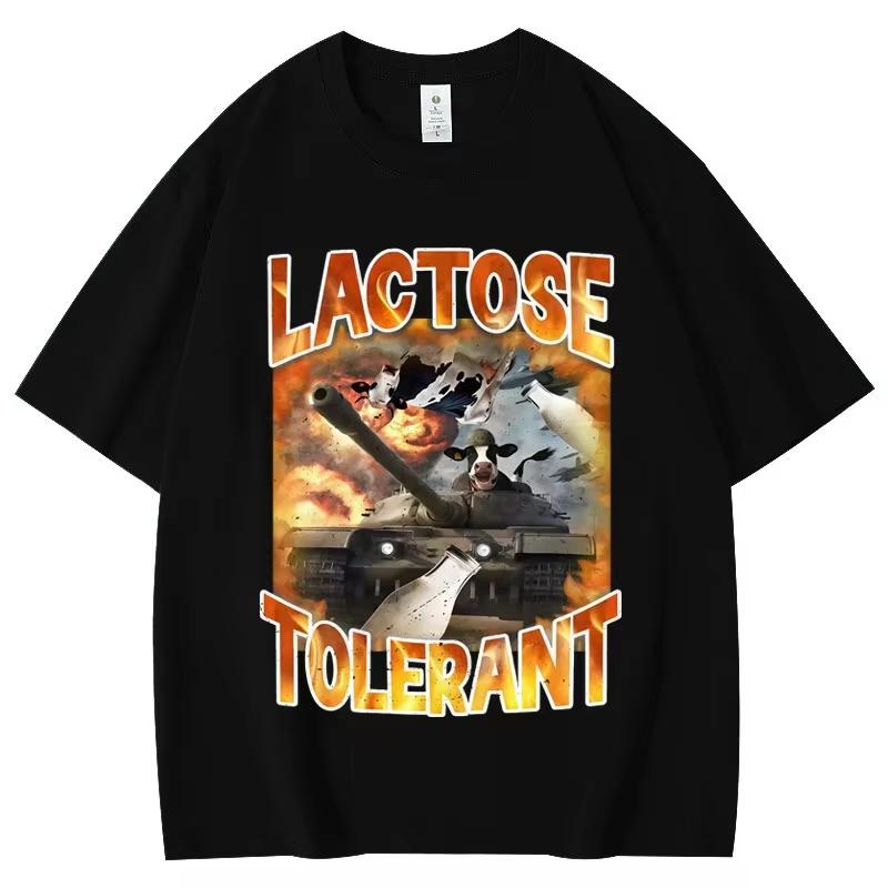Lactose Tolerant Funny Vintage Meme Tshirt Milk Cheese Diet Gym Workout Tshirts Mens Womens Y2k Fashion T Shirts Streetwear S