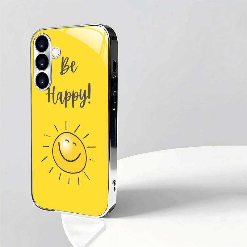 Glückliches Buchstabenmuster gehärtetes Glas Handyhülle geeignet für Samsung Galaxy S26 S25 S24 S22 S21 S20 FE/Ultra/Plus sturzfest