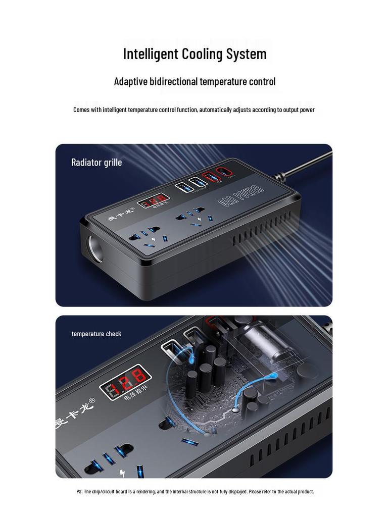 High-Power Multifunction Car Inverter: 12V/24V to 220V Fast Charger with Cigarette Lighter Socket