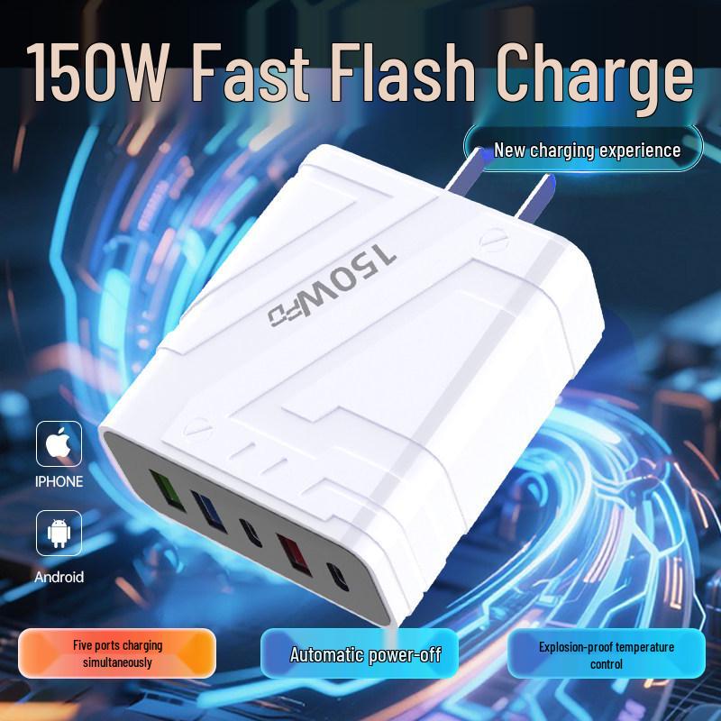 150W High-Power GaN USB Charger with Multi-Port Fast Charging for Apple & Android
