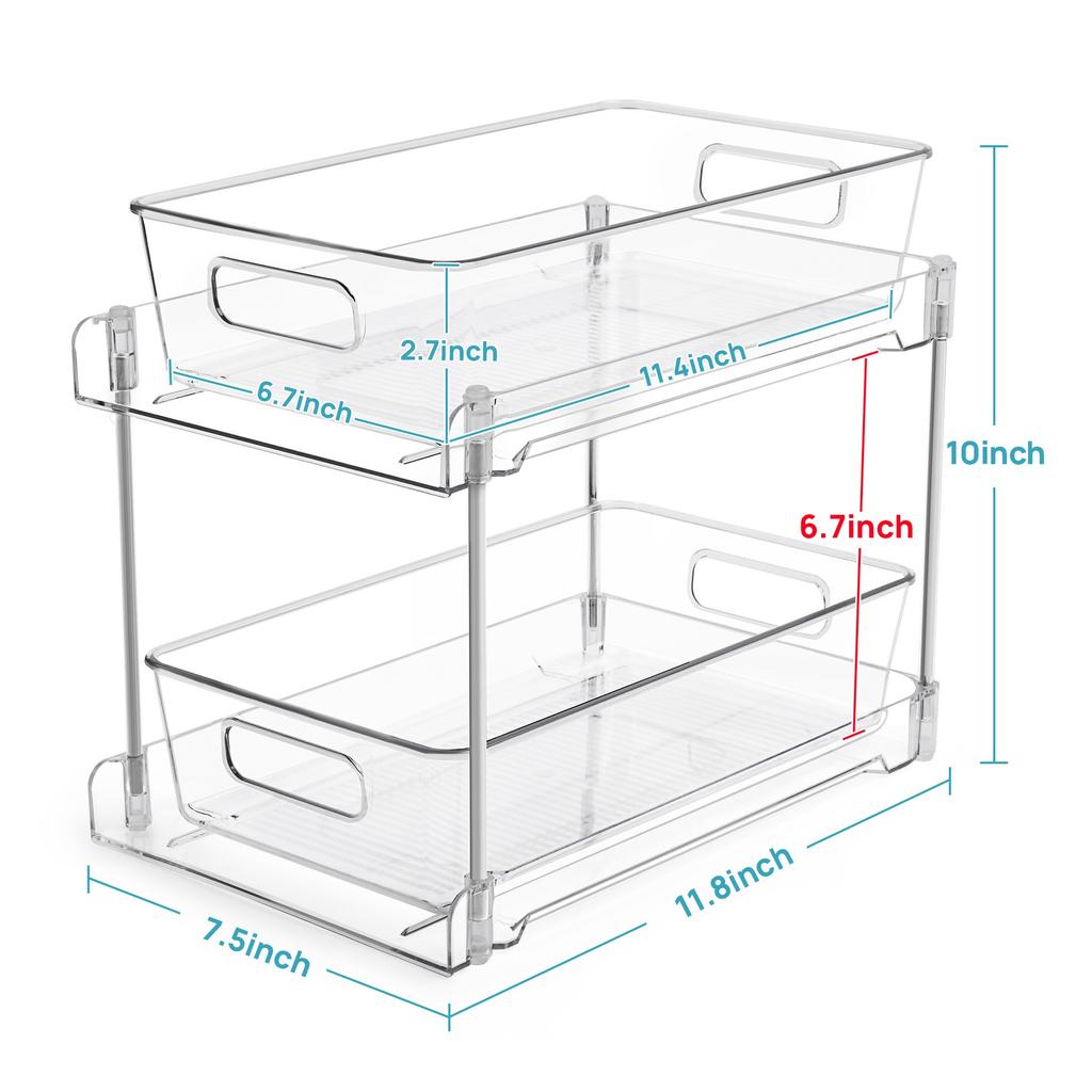 Badezimmer-Organizer, 2-stöckige durchsichtige Unterspülbecken-Organizer, Kosmetik-Arbeitsplatten-Aufbewahrungsbehälter, Ausziehbare Organisation für Speisekammer, Küche