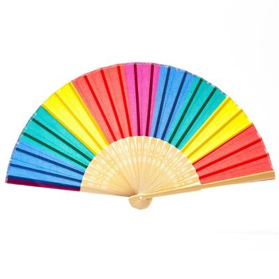 Regenbogen-Handfächer Bunter Handfächer Chinesischer Faltfächer Hand-Raves-Fächer Strapazierfähiges Tuch mit Strapazierfähigem Bambusgriff