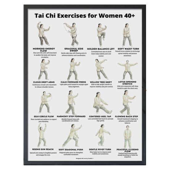 Plakát Tai Chi na židli Bez rámu Plakát s Tai Chi sestavou Jasné vizuální pokyny Tabulka cvičení vsedě pro seniory Začátečníky Jemné židle