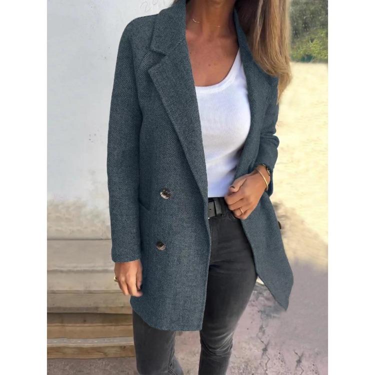 Women Winter Coat  Thick Wool Blend Streetwear Fashion Outerwear Autumn Winter S темно-синий