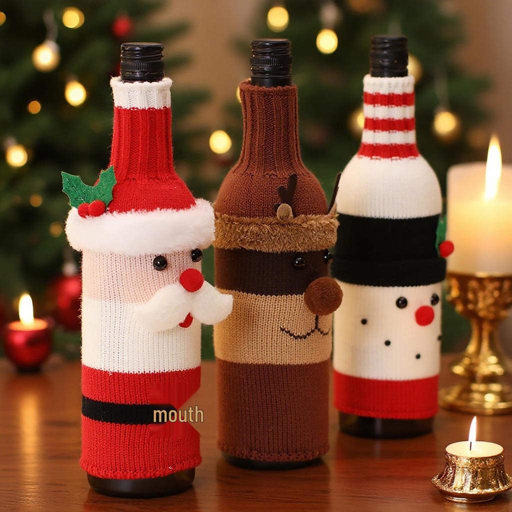 Christmas Wine Bottle Covers: Knitted Santa & Snowman Decorations for Holiday Dining