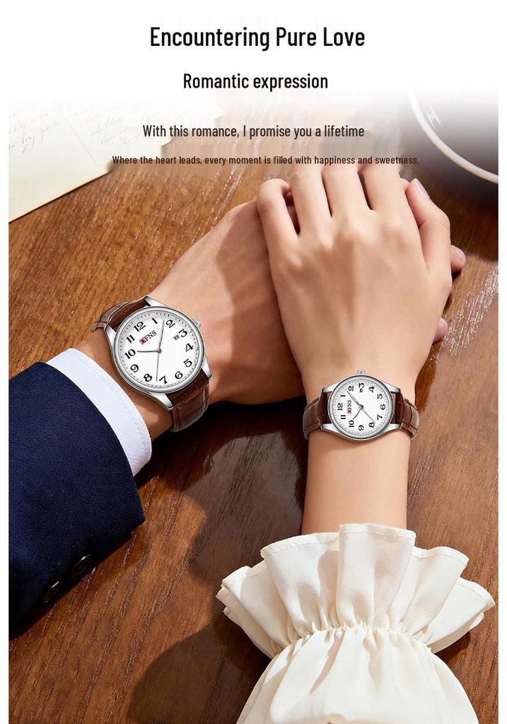 OFNS Couple's Wristwatch - Waterproof, Luminous, Quartz Watch with Steel or Leather Strap, Calendar Feature, for Casual or Business.