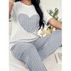 Women's Autumn Sweet Love Pajama Set: Round Neck, Short Sleeve & Trousers - Comfy 2-Piece Homewear