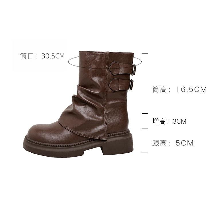 Retro Britischer Stil Dicke Absätze Schnallen Martin Stiefel Herbst und Winter Neue Kleine Innenhöhe Erhöhende Kurze Stiefel Hosenstiefel