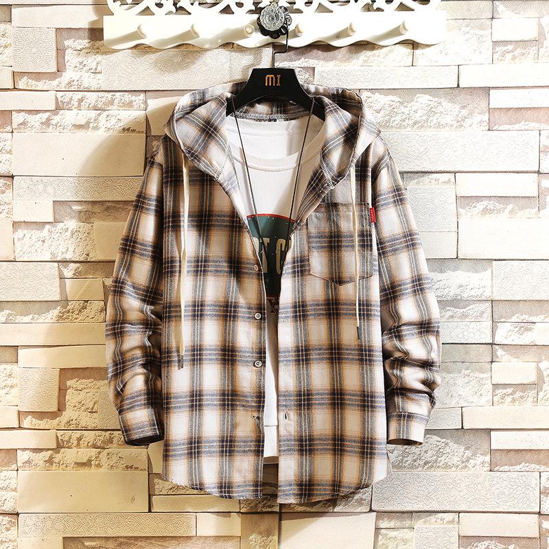 

Толстовка с капюшоном и длинными рукавами, свободная и стильная, уличная, свободная, мужская повседневная рубашка, клетчатая куртка 3XL