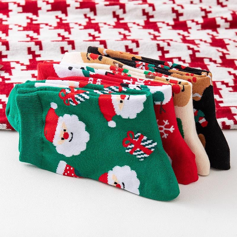 1/4 Pairs Christmas Socks Soft Women Colorful Cotton Socks Autumn/Winter Thick Knit Warm Socks