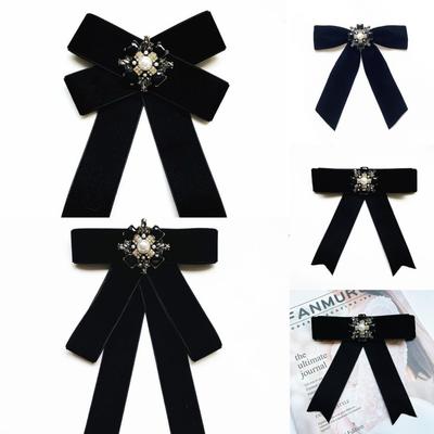 Velvet Ribbon Bowtie Brooch Black Bow Tie Brooches New Shirt Collar Pin For Funerals and Mourning