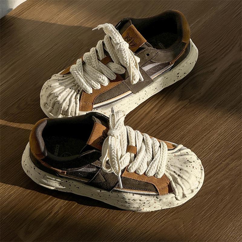 

Niche splashing ink shell head dissolving men s shoes thick sole heightening casual couple board shoes American retro versatile trendy shoes 44 коричневий
