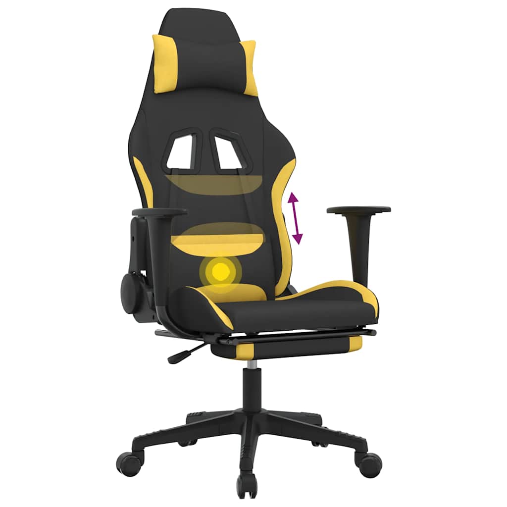 Gaming Chair with Massage Function and Footrest Black and Yellow Fabric