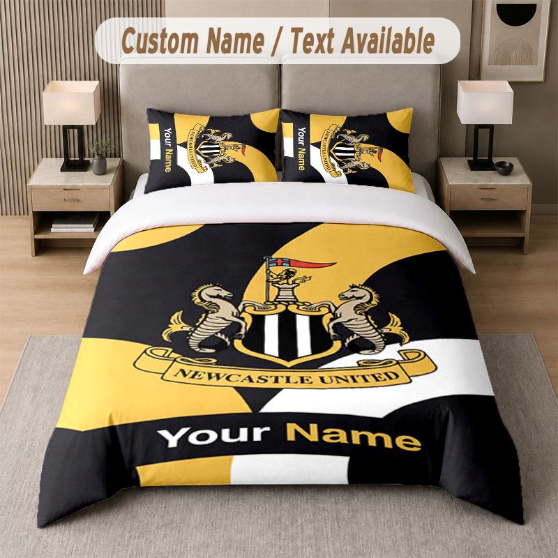 Custom Bedding Set Newcastle United FC Pattern, Print Name Text 1 Duvet Cover Plus 2 Pillowcases Home Textile