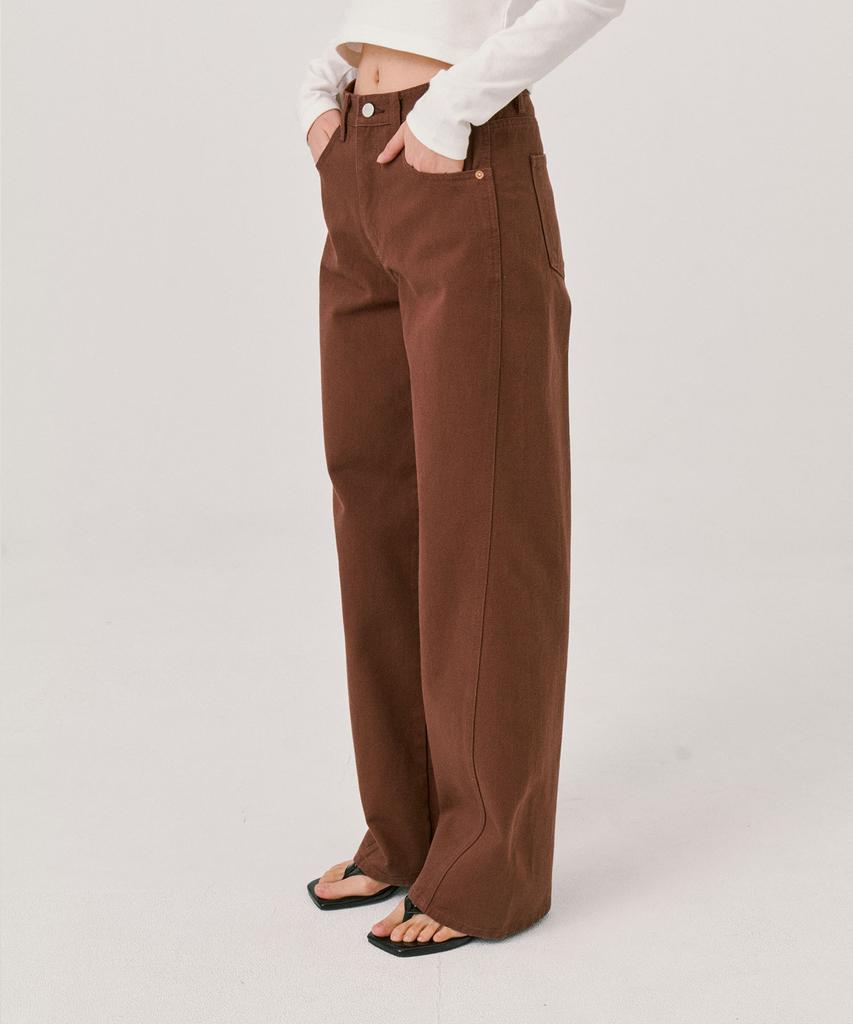 GRASPLAN Loose Fit Semi Wide Denim Pants_Brown