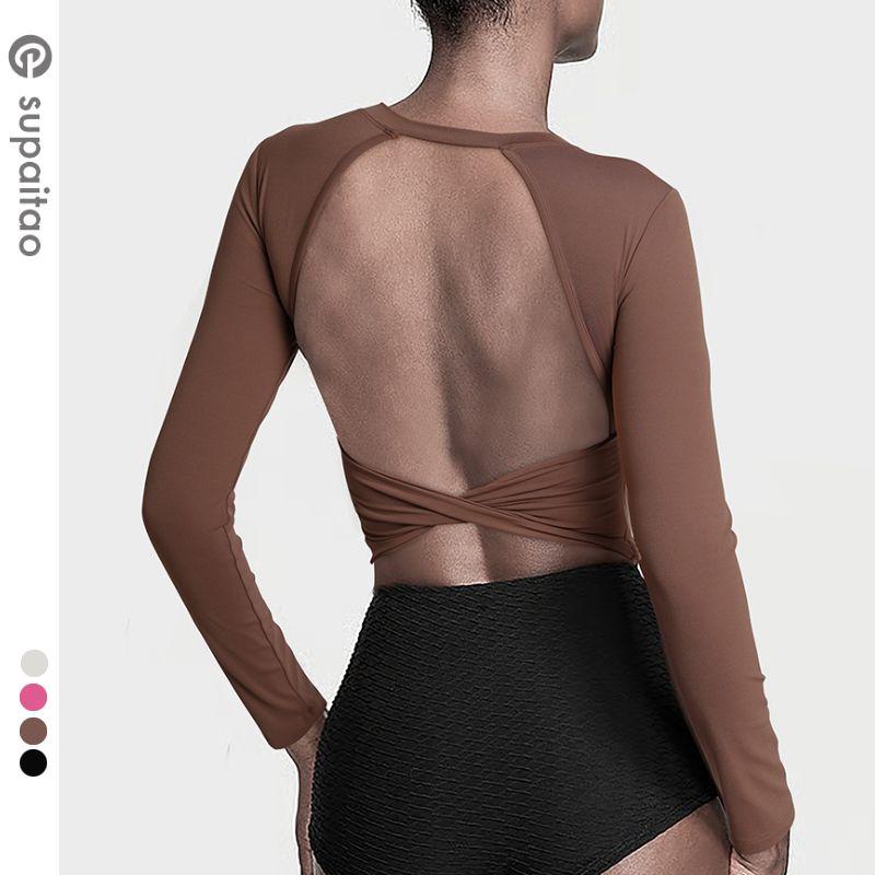 

Clearance Non-Exchangeable Non-Returnable] with Chest Pad Yoga Clothing Top Outwear Pilates Workout Clothes Long Sleeves Beauty Back Bare Back
