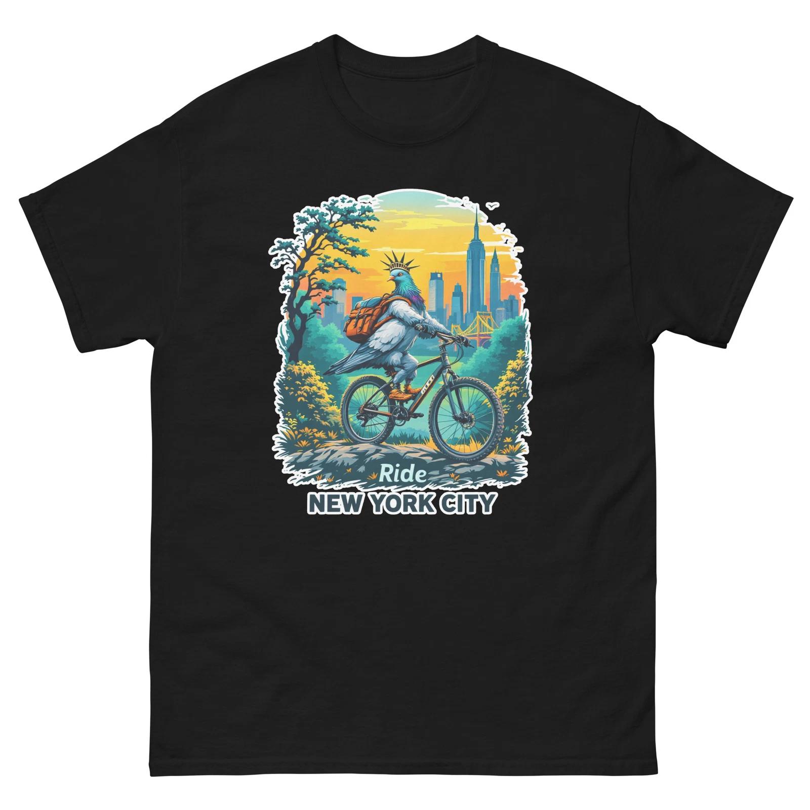 Ride New York City Pidgeon Fun USA Bike Cycling Animal T-Shirt S