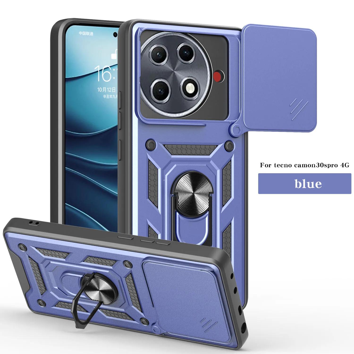 

Чехол для Tecno Camon 30s Pro 4G Чехол Сдвижная защита камеры Вращающаяся подставка-кольцо Задняя крышка для Tecno Camon 30S Pro 4G Capa Camon 30S Pro 4G синий