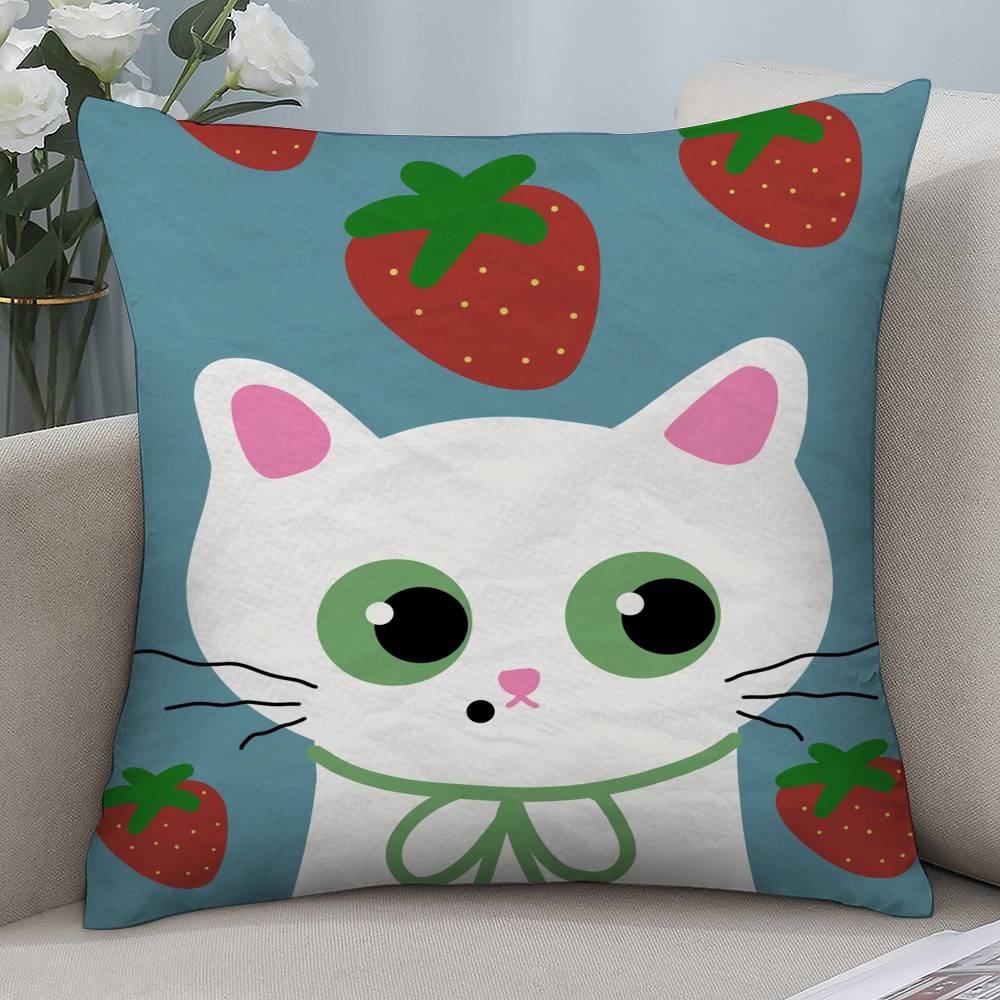 Vintage Cute Cat Pillow Case Short Plush Double-sided Print Square Throw Pillow Covers Sofa Home Cushion Decor