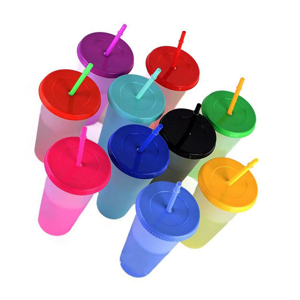 20pcs Color Changing Straw Cups Professional Innovative Food Grade PP Plastic Reusable Cups with Lids and Straws 710ml