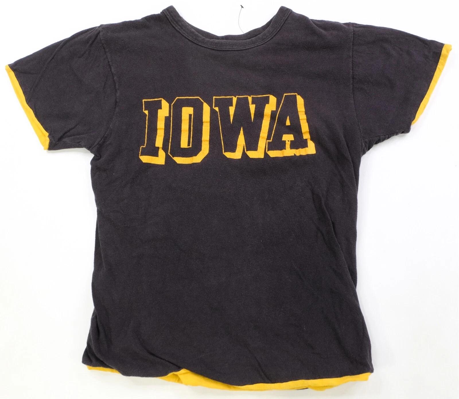 Rare Vintage CHAMPION Iowa Hawkeyes Reversible T Shirt 80s 90s Black Yellow SZ M S