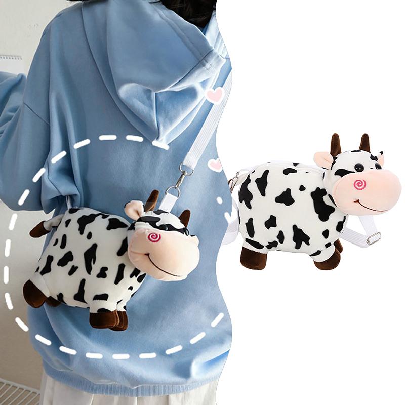 Women Crossbody Milk Cow Bag Students Cute Cartoon Doll Casual Shoulder Bag Mobile Phone Bag Surprise Gift