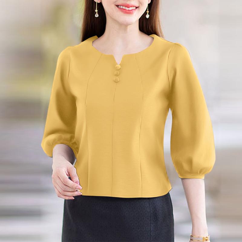 

ZANZEA Женская повседневная однотонная блузка с v-образным вырезом и рукавами 3/4 4XL жёлтый