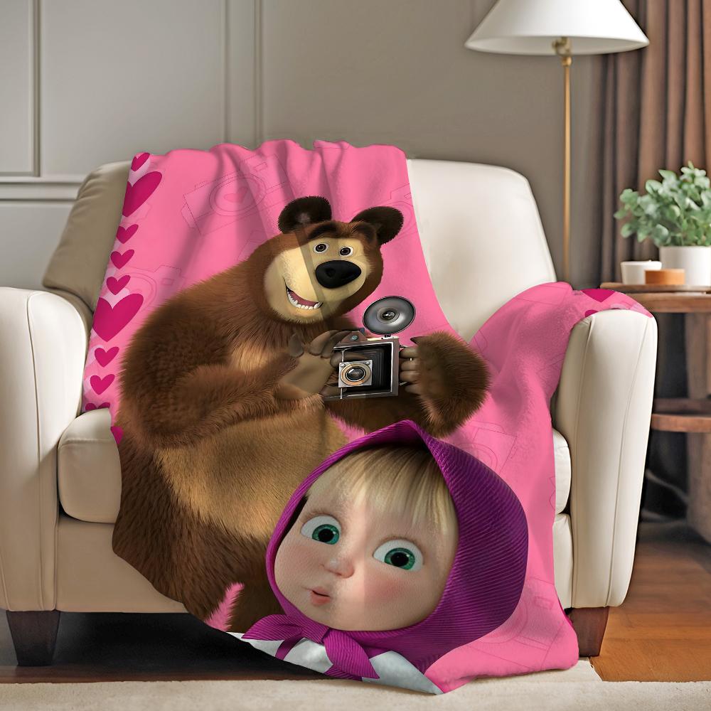 Cartoon M Masha and the bearers Blanket Warm And Soft Suitable For Bedroom Living Room Sofa Bed Office Travel Camping