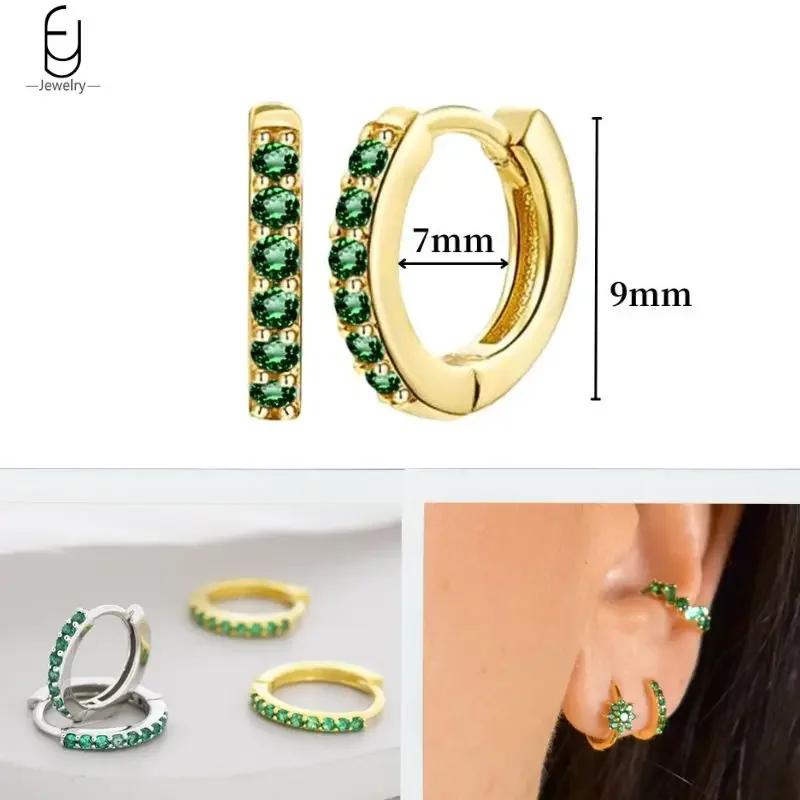 925 Silbernadel Grüne Zirkon Gold Ohrringe Herz Creolen für Damen Zarte Steckerohrringe Luxuriöser Schmuck Geschenke