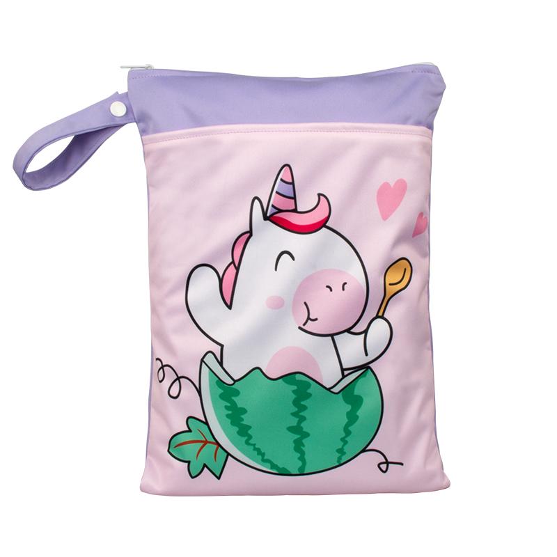 25*35cm New Polyester Double Pocket Cartoon Printed Wet Bags Storage Bag Children Swimsuit Bag Dry Wet Bag Waterproof