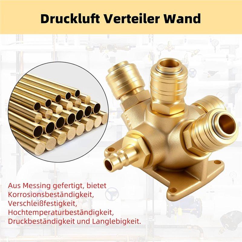 ABBP-Brass 5 Compressed Air Coupling Distributor Wall Socket, Compressed Air Distributor