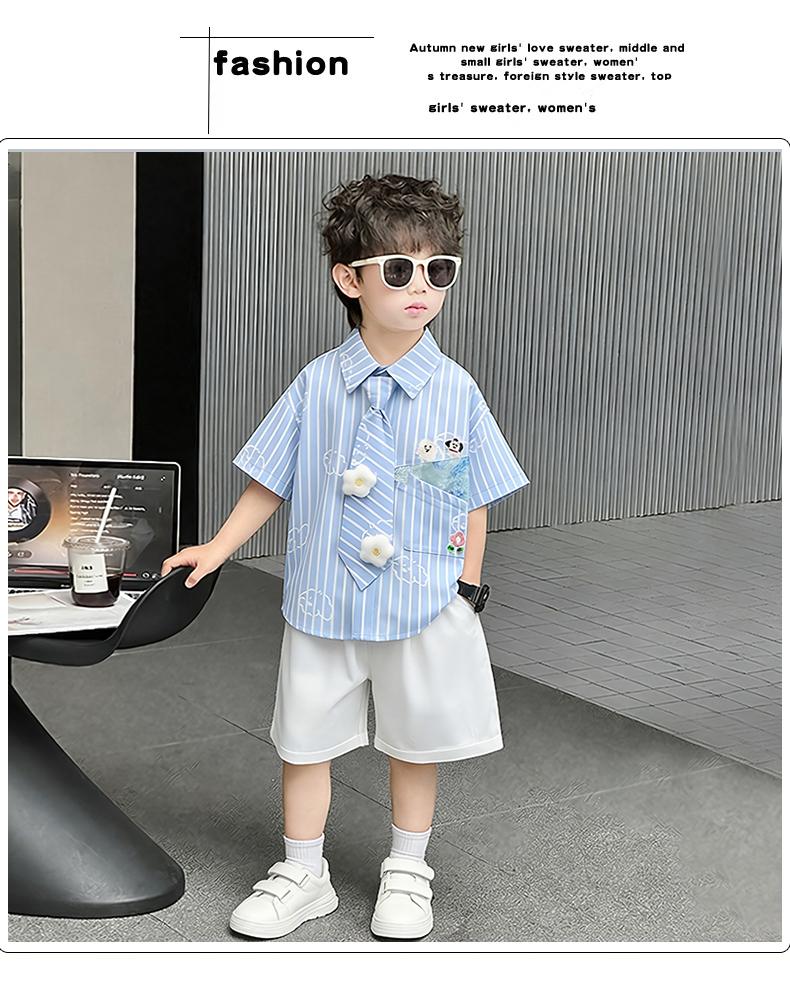 Children's Summer Short sleeved Shirt 2026, Boys' Blue Thin Shirt Set, Baby Boys' Summer Clothing, Children's Clothing Trend