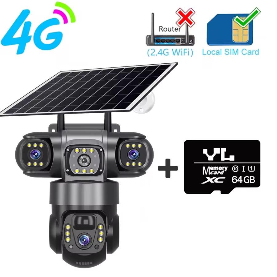 LS VISION Telecamera Solare 4G a 3 Obiettivi 15MP HD Sicurezza CCTV IP66 Impermeabile Visione Notturna Audio Bidirezionale Telecamera Tracciamento Mobile Telecamere IP V380