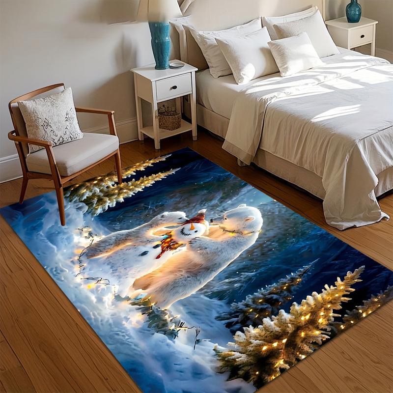

Polar Bear Snowman Area Rug Non Slip Washable Carpet Doormat Winter Snowy Print for Bedroom Entryway Holiday Decor Minimalist 40x60CM