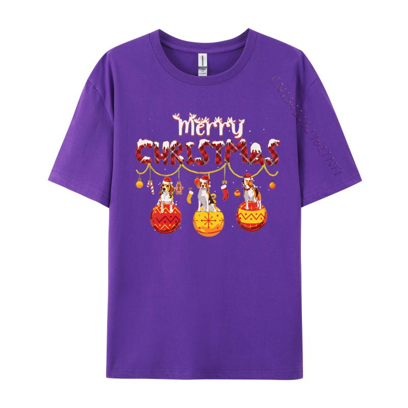 Beagle Dog Red Plaid Santa Merry Christmas Tshirt Print Casual Slim Fit Tshirt Top Graphic Tee Cotton
