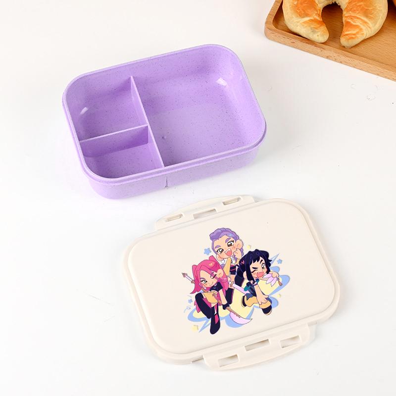 Kpop Lovci Démonů Krabička na oběd pro kluka holku Roztomilá Mira Zoey Jinu Přenosná plastová Bento krabička s nádobím na jídlo ovoce