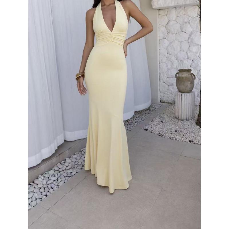 New Neck New Backless Temperament Thin Deep V Dress