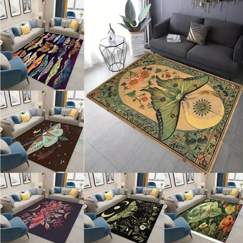 1pc Artistic Butterfly Area Rug and Moth Pattern Lunar Elements Rectangle Mat Hand Machine Made Living Room Bedroom Decoration